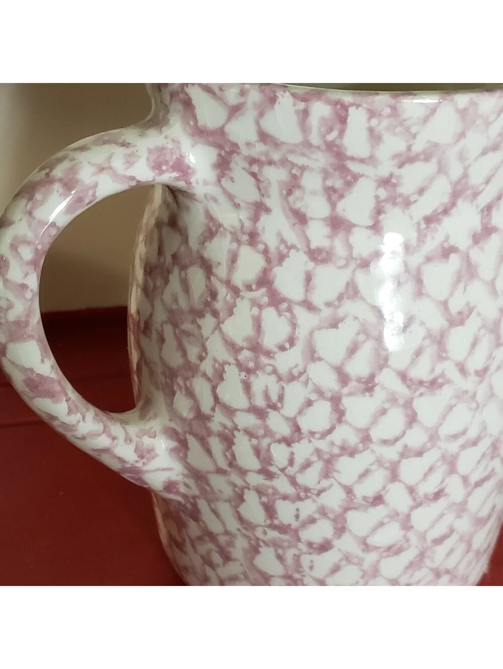Vintage Pink Spongeware Pitcher Ceramic Milk Jug Juice Farmhouse Cottage